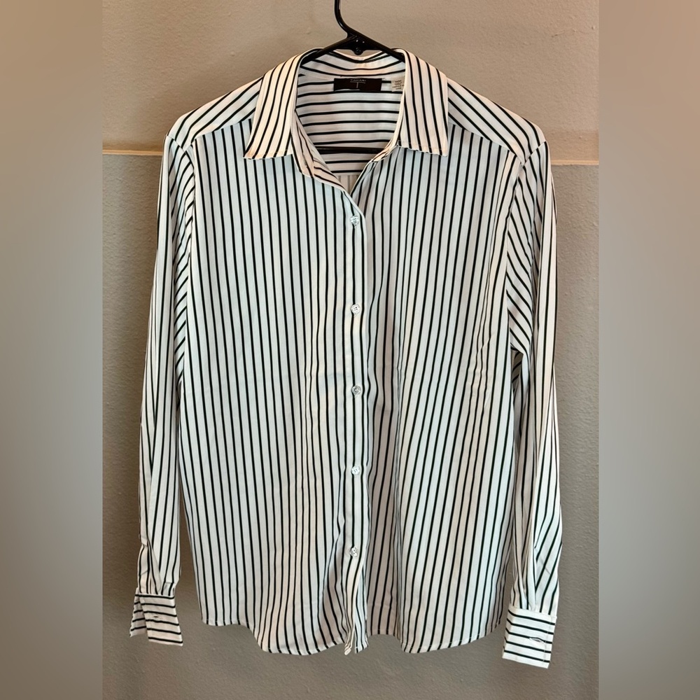 Tahari Black and White Striped Casual Shirt